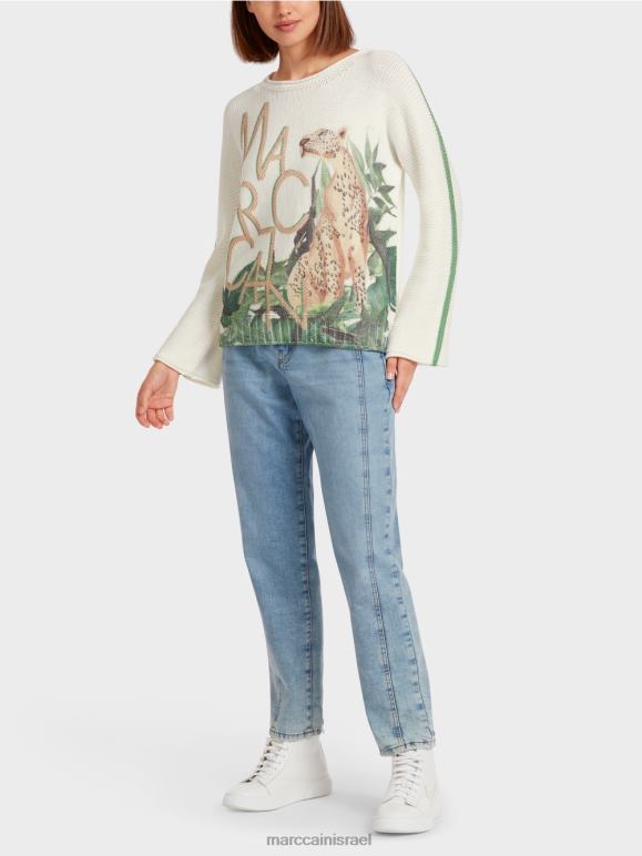 ירוק אזוב Marc Cain סוודר נמר 100% תוצרת גרמניה הַלבָּשָׁה 62FRR1199