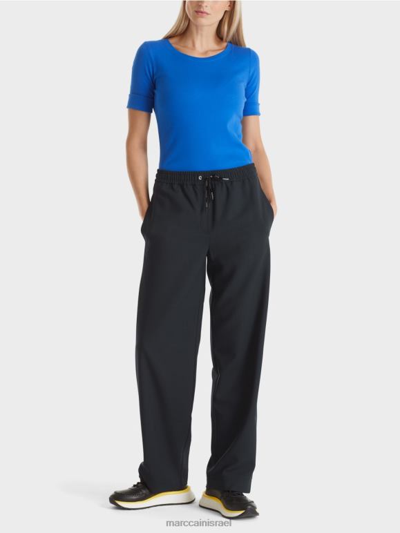 כחול רויאל בהיר Marc Cain חולצת טי חלקה עם 3/4 שרוולים הַלבָּשָׁה 62FRR1233