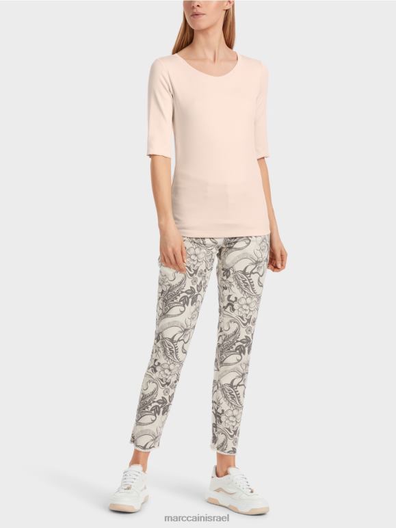 פריחת השקדיה Marc Cain חולצת טי חלקה עם 3/4 שרוולים הַלבָּשָׁה 62FRR1234