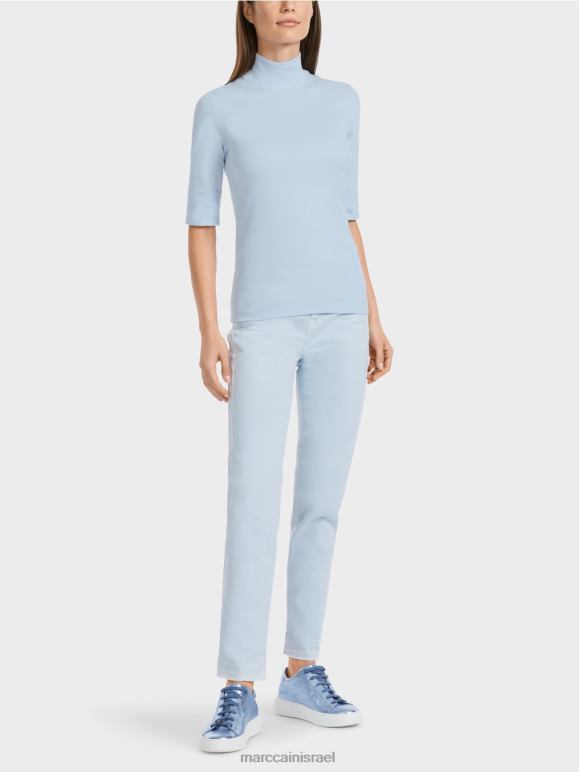 כחול אבקה רכה Marc Cain חולצה עם צווארון עמיד ושרוולים 3/4 הַלבָּשָׁה 62FRR1297