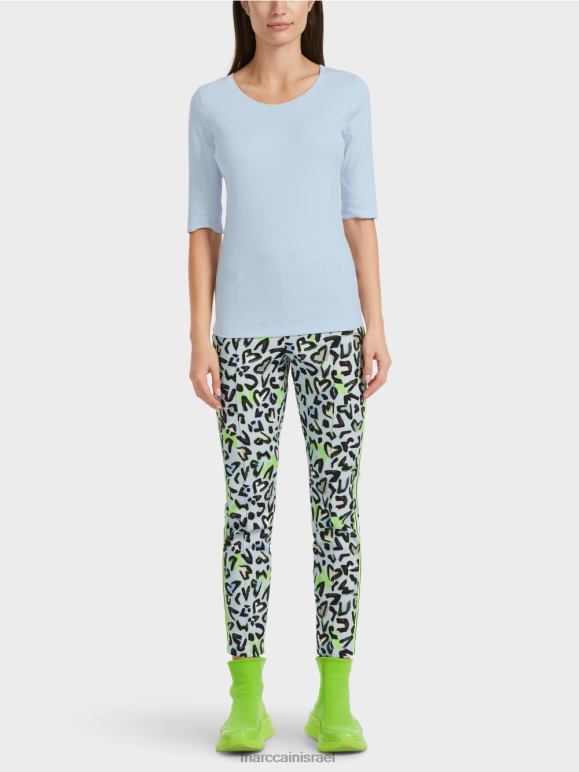 כחול אבקה רכה Marc Cain חולצת טי חלקה עם 3/4 שרוולים הַלבָּשָׁה 62FRR1305