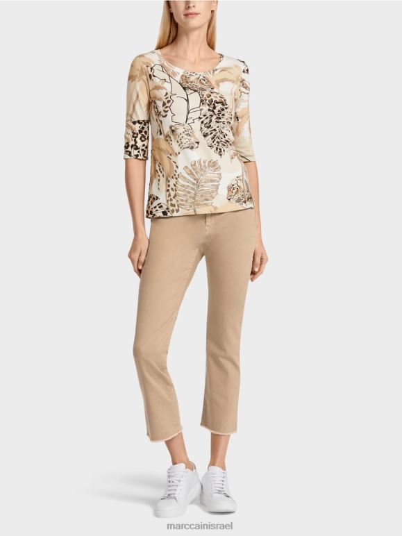 חול עמוק Marc Cain חולצת טי מודפסת עם 3/4 שרוולים הַלבָּשָׁה 62FRR1392