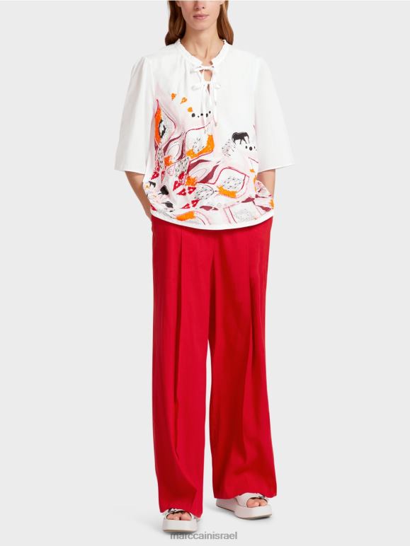 אדום עמוק Marc Cain חולצה מתרחבת עם שרוולים באורך 3/4 הַלבָּשָׁה 62FRR918