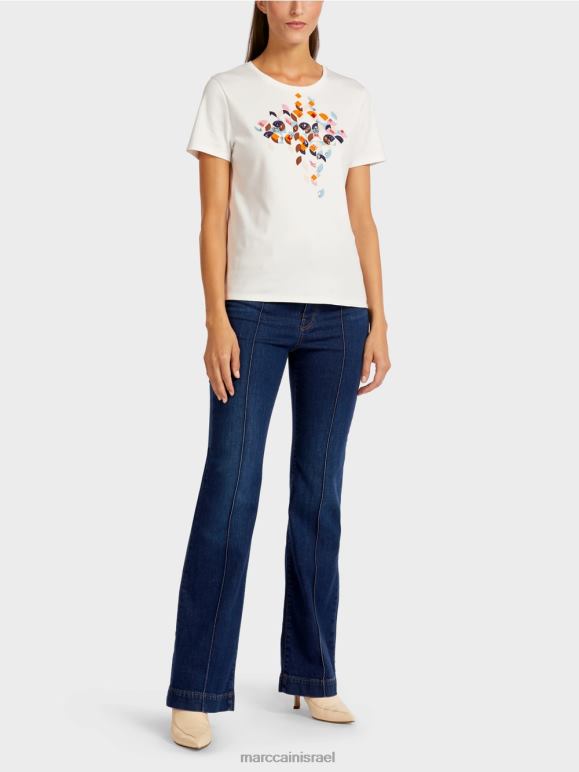 כחול אטמוספרי Marc Cain חולצה עם חרוזים ועיצוב שנות ה-60 הַלבָּשָׁה 62FRR1454