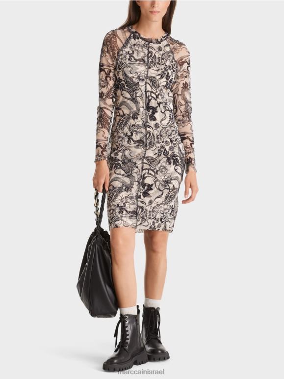 פריחת השקדיה Marc Cain שמלת טול אלסטית מחבקת גוף הַלבָּשָׁה 62FRR1