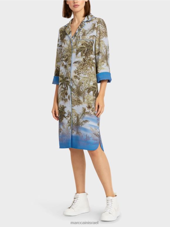 כחול פודרה בהיר Marc Cain שמלת חולצה עם הדפס על הכל הַלבָּשָׁה 62FRR100