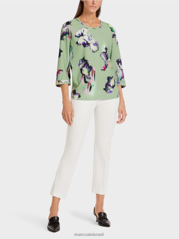 אבקת מנטה Marc Cain עליונית בסגנון חולצה עם שרוול שלושת-רבעי הַלבָּשָׁה 62FRR1009