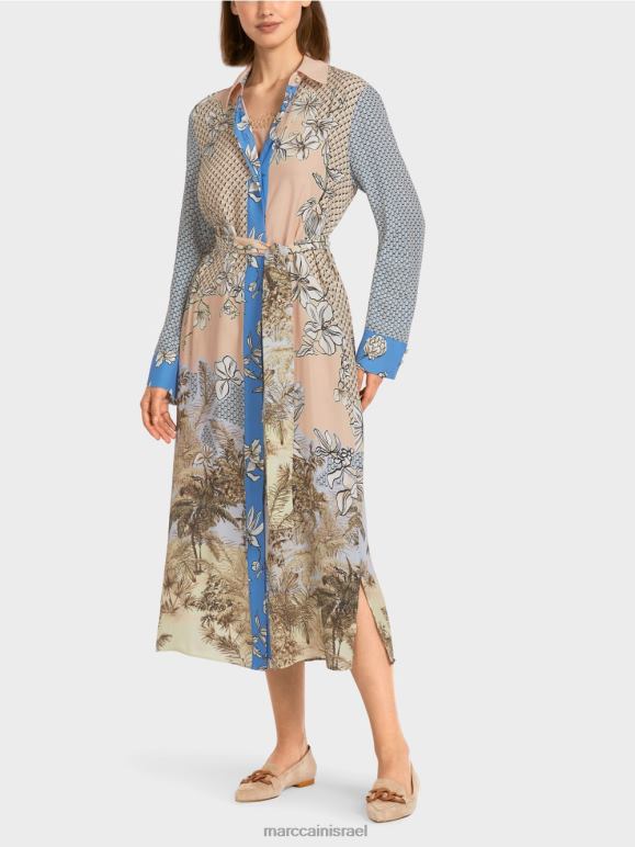 שיזוף בהיר Marc Cain שמלת חולצה אלגנטית עם שילוב דפוסים הַלבָּשָׁה 62FRR101