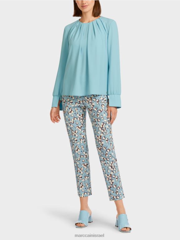 כחול אטמוספרי Marc Cain עליונית בסגנון חולצה עם קפלים הַלבָּשָׁה 62FRR1020