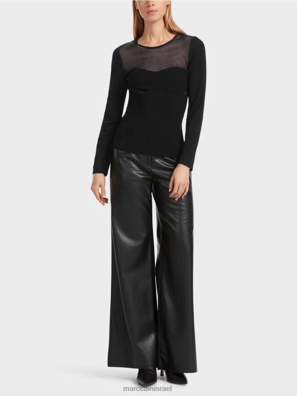 שָׁחוֹר Marc Cain סוודר "לחשוב מחדש ביחד" אקסטרווגנטי הַלבָּשָׁה 62FRR1037