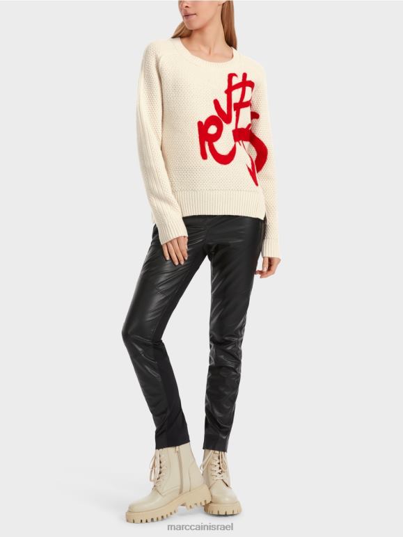 חלב שקדים Marc Cain סוודר סרוג "לחשוב מחדש ביחד". הַלבָּשָׁה 62FRR1043