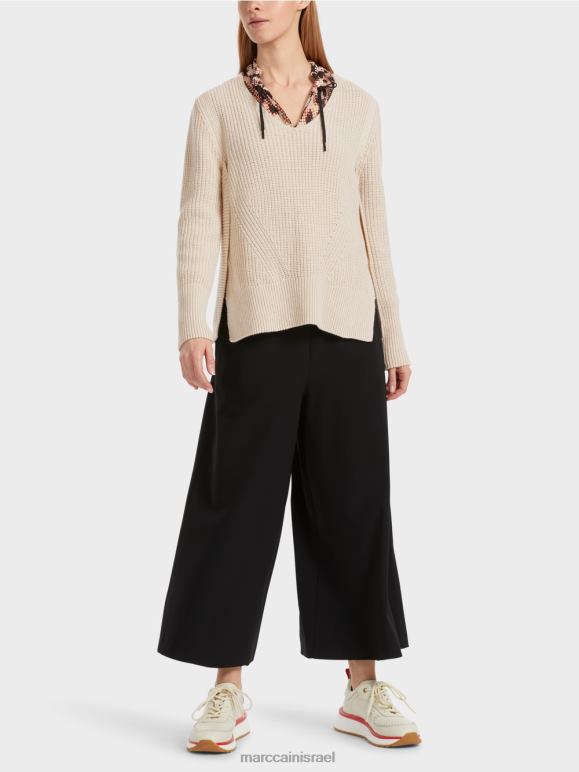 חלב שקדים Marc Cain סוודר צמר סרוג בגרמניה הַלבָּשָׁה 62FRR1046