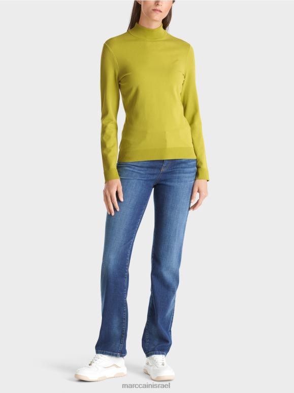 ירוק זית עז Marc Cain סוודר "לחשוב מחדש ביחד" סרוג עדין הַלבָּשָׁה 62FRR1075