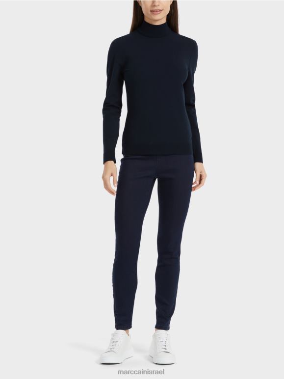 כחול חצות Marc Cain סוודר "לחשוב מחדש ביחד" סרוג עדין הַלבָּשָׁה 62FRR1079