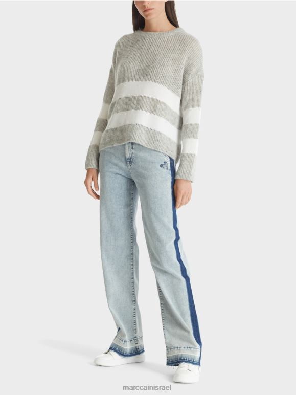 אפור כסוף Marc Cain סוודר פסים סרוג בגרמניה הַלבָּשָׁה 62FRR1097