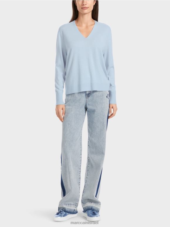 כחול אבקה רכה Marc Cain סוודר סרוג "לחשוב מחדש ביחד". הַלבָּשָׁה 62FRR1101