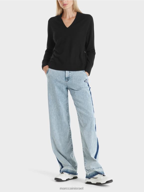 שָׁחוֹר Marc Cain סוודר סרוג "לחשוב מחדש ביחד". הַלבָּשָׁה 62FRR1108