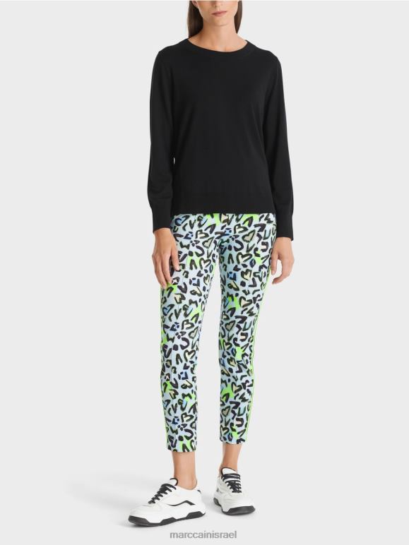 שָׁחוֹר Marc Cain סוודר "לחשוב מחדש ביחד" סרוג עדין הַלבָּשָׁה 62FRR1109