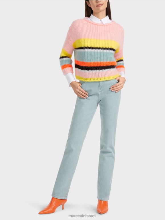 לימון רך Marc Cain סוודר פסים סרוג בגרמניה הַלבָּשָׁה 62FRR1116