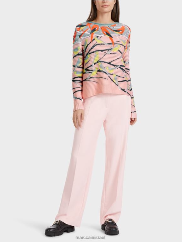 שמיים כחולים כהים Marc Cain סוודר בעיצוב ציפורים סרוג בגרמניה הַלבָּשָׁה 62FRR1122