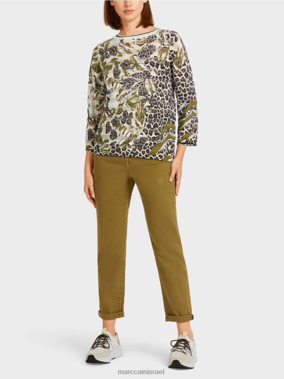 אוליב צהוב Marc Cain סוודר "סרוג בגרמניה" הַלבָּשָׁה 62FRR1172
