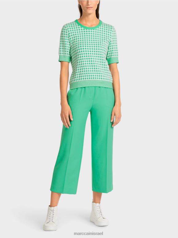 ירקן בהיר Marc Cain סוודר צ'ק וישי "סרוג בגרמניה" הַלבָּשָׁה 62FRR1173