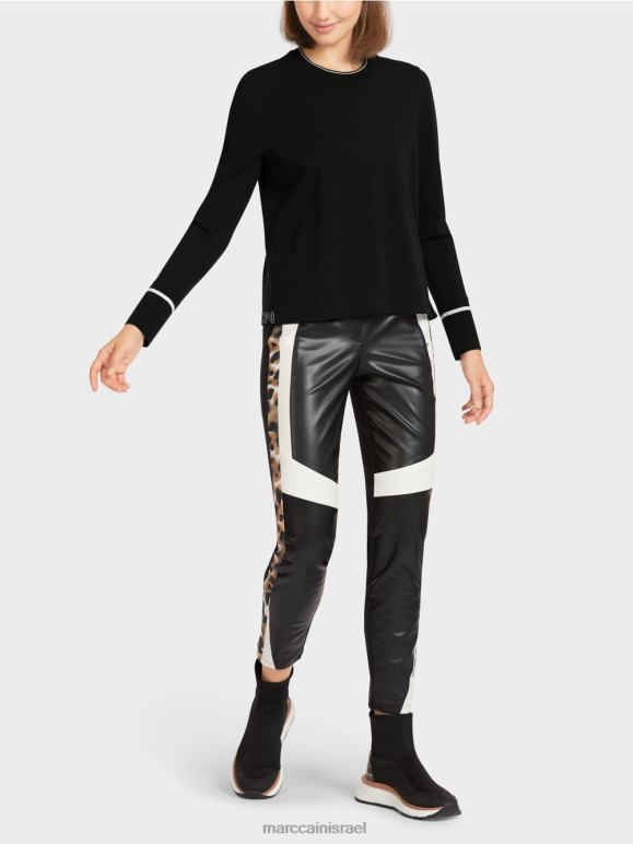 שחור ולבן Marc Cain סוודר "לחשוב מחדש ביחד" עם שסע הַלבָּשָׁה 62FRR1182