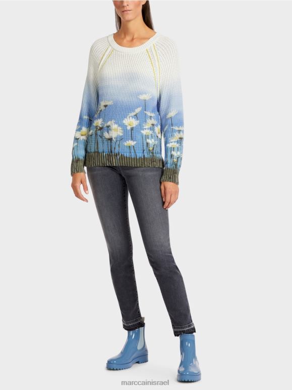 צבע תכלת Marc Cain סוודר "סרוג בגרמניה" הַלבָּשָׁה 62FRR1186