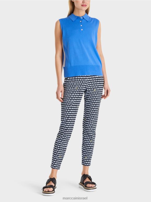 צבע תכלת Marc Cain חולצת פולו ללא שרוולים בסריג משובח הַלבָּשָׁה 62FRR1187