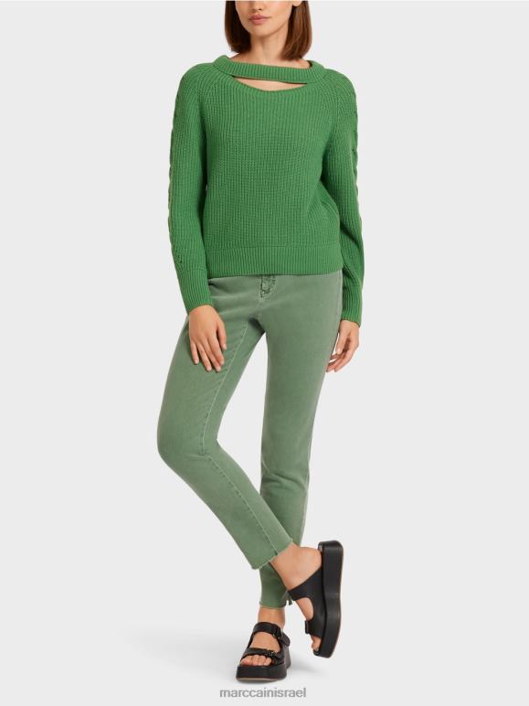 ירוק אזוב Marc Cain סוודר סרוג בכבלים "סרוג בגרמניה" הַלבָּשָׁה 62FRR1198