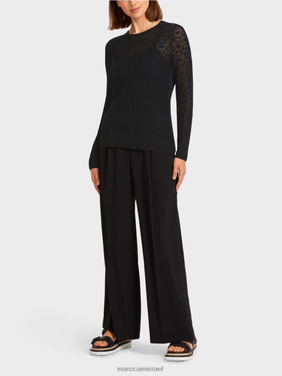 שָׁחוֹר Marc Cain סוודר "סרוג בגרמניה" הַלבָּשָׁה 62FRR1200