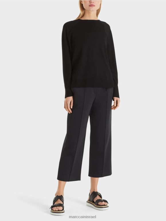 שָׁחוֹר Marc Cain סוודר סרוג עם שסע שרוולים ניגודיות הַלבָּשָׁה 62FRR1202