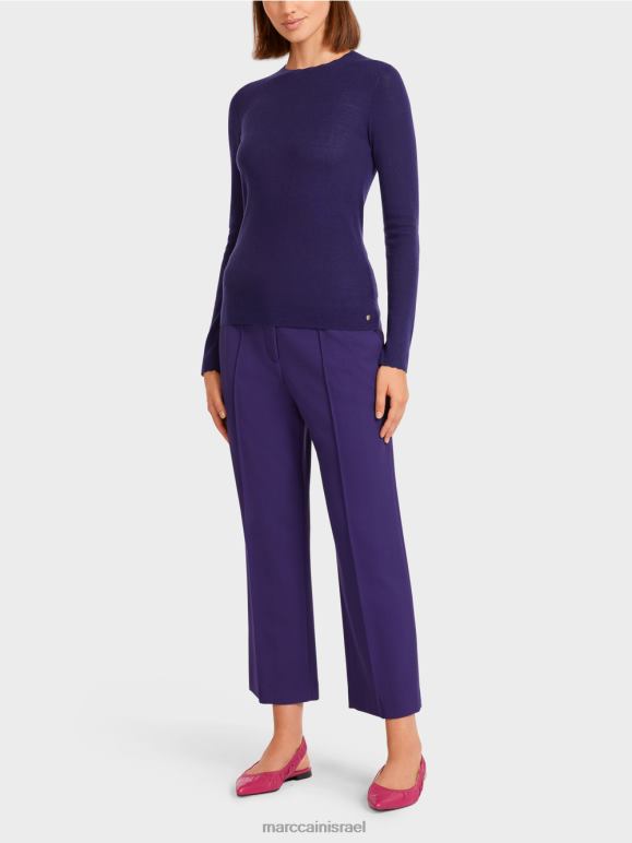 סגול מלכותי Marc Cain סוודר צמר עם פרטי דפוס הַלבָּשָׁה 62FRR1214