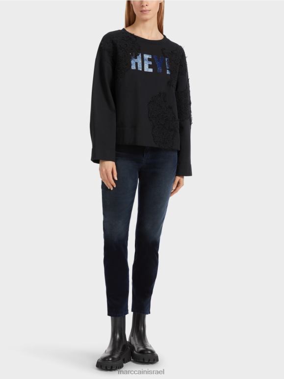 כחול חצות Marc Cain סווטשירט עם נצנצים ותחרה הַלבָּשָׁה 62FRR1219