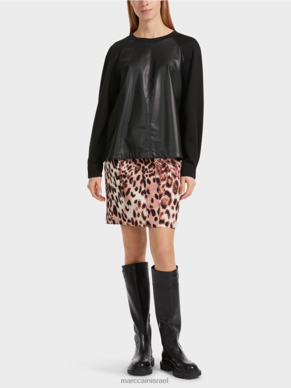 שָׁחוֹר Marc Cain סווטשירט ראגלן עם תערובת חומרים הַלבָּשָׁה 62FRR1222