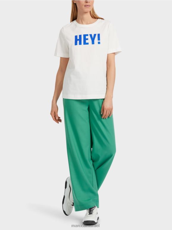 צבע קרם Marc Cain חולצת טי "לחשוב מחדש ביחד" עם נצנצים הַלבָּשָׁה 62FRR1229