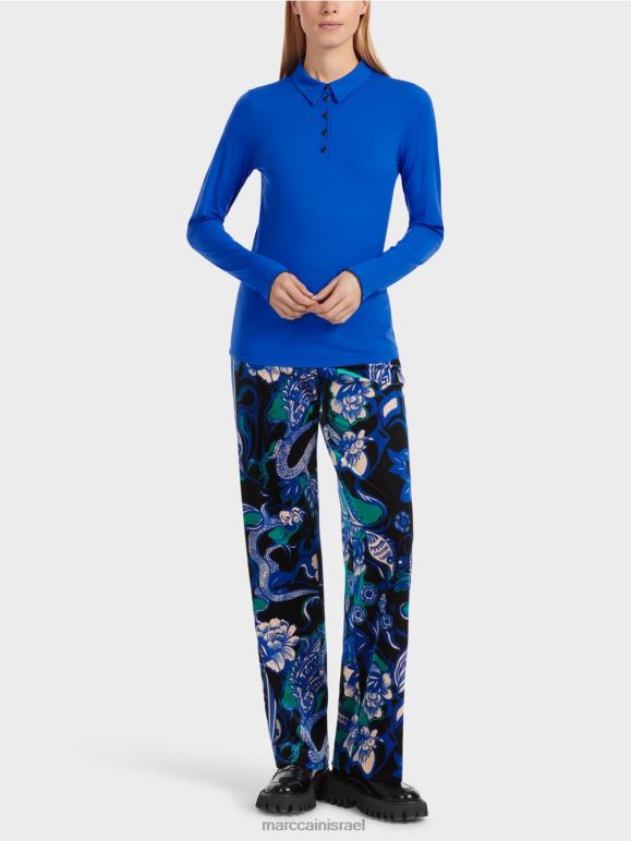 כחול רויאל בהיר Marc Cain חולצת פולו בג'רזי מצולעים הַלבָּשָׁה 62FRR1241