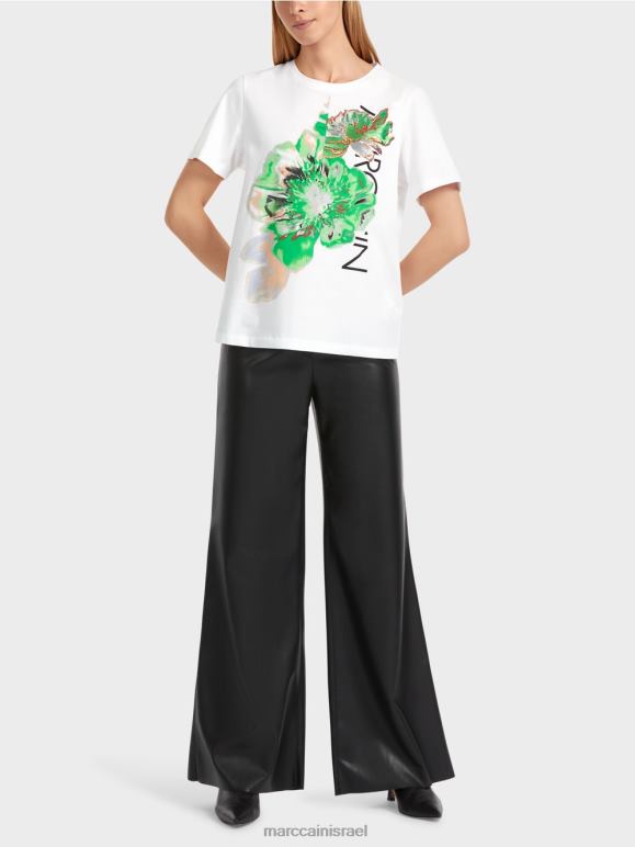 לבן Marc Cain חולצת טי "לחשוב מחדש ביחד" מבריקה הַלבָּשָׁה 62FRR1245