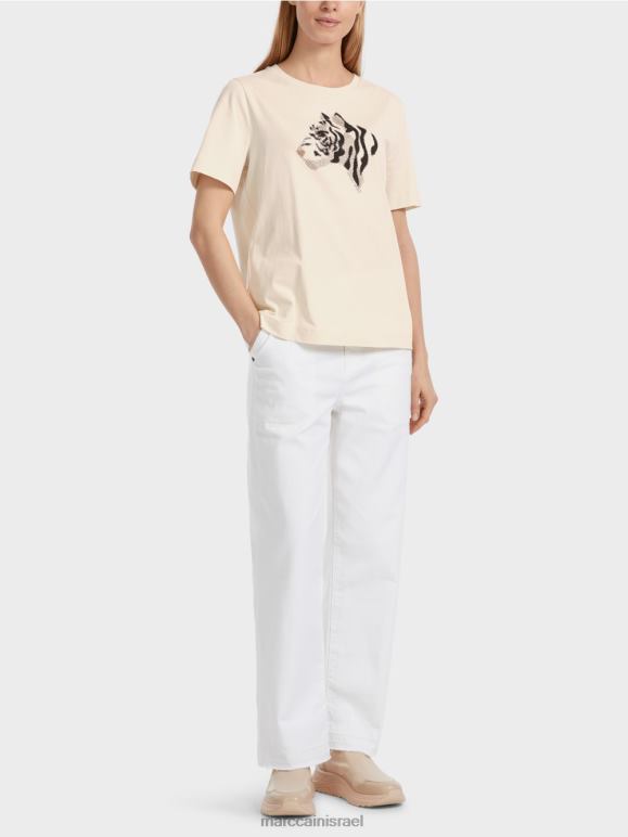 חלב שקדים Marc Cain "לחשוב מחדש ביחד" חולצת טריקו ריינסטון הַלבָּשָׁה 62FRR1257