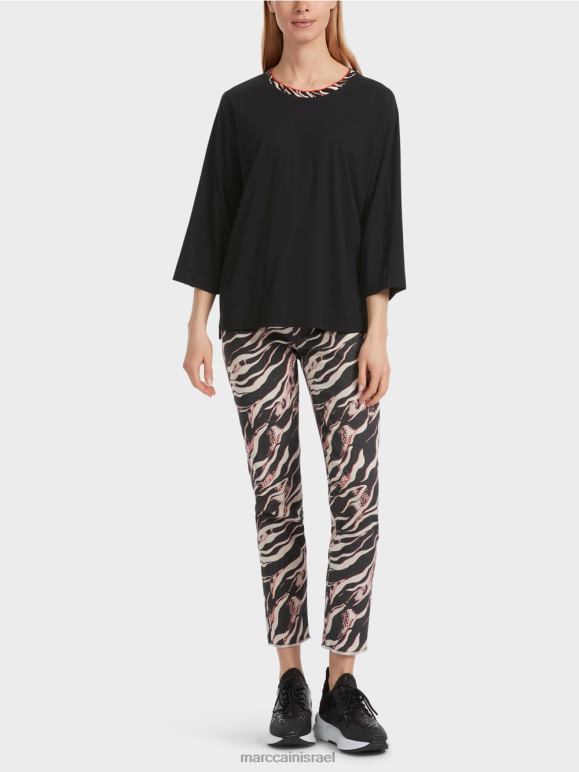 שָׁחוֹר Marc Cain חולצת "לחשוב מחדש ביחד" רחבה הַלבָּשָׁה 62FRR1258