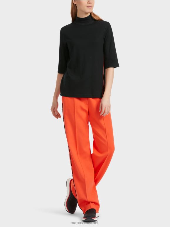 שָׁחוֹר Marc Cain חולצת צלעות כותנה עם צווארון עומד הַלבָּשָׁה 62FRR1260