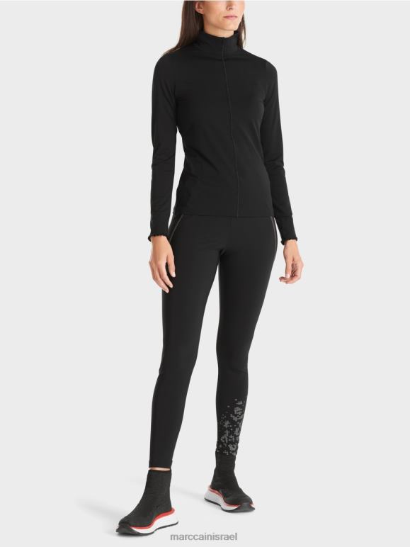 שָׁחוֹר Marc Cain חולצה עם שרוולים ארוכים עם צווארון עומד הַלבָּשָׁה 62FRR1266