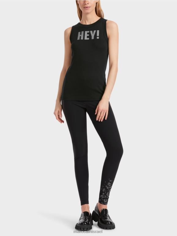 שָׁחוֹר Marc Cain עליונית ללא שרוולים עם הדפס נצנצים הַלבָּשָׁה 62FRR1268