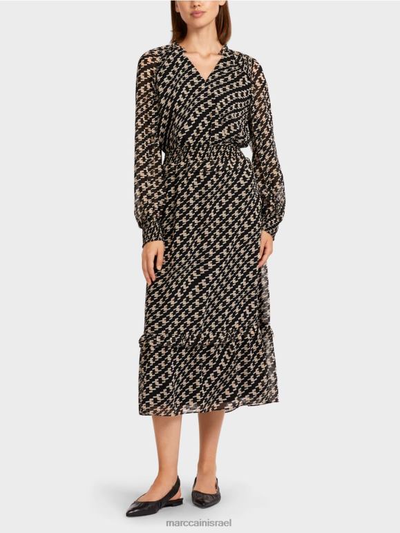שָׁחוֹר Marc Cain שמלה ארוכה בעיצוב גיאומטרי הַלבָּשָׁה 62FRR127