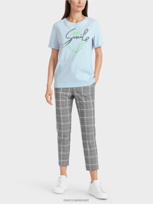 כחול אבקה רכה Marc Cain חולצת טי "לחשוב מחדש ביחד" עם נצנצים הַלבָּשָׁה 62FRR1303