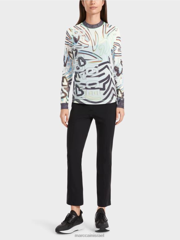 כחול אבקה רכה Marc Cain חולצת טול גמישה עם שרוולים ארוכים הַלבָּשָׁה 62FRR1306