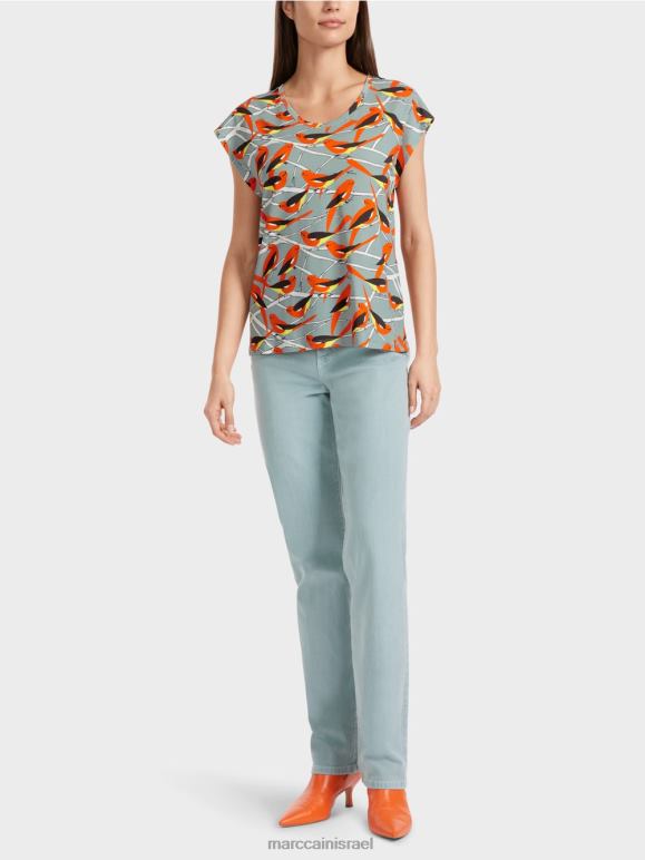 שמיים כחולים כהים Marc Cain חולצת טריקו בעיצוב ציפור ללא שרוולים הַלבָּשָׁה 62FRR1318