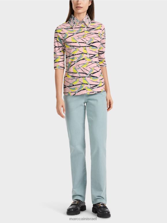 ורוד פודרה רכה Marc Cain חולצת פולו בעיצוב ציפור הַלבָּשָׁה 62FRR1320