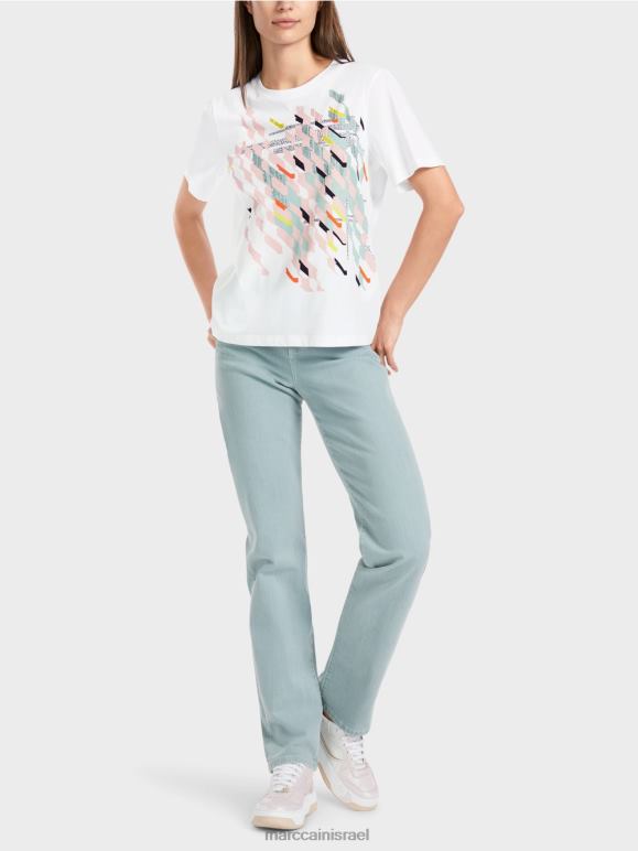 לבן Marc Cain חולצת טריקו "לחשוב מחדש ביחד". הַלבָּשָׁה 62FRR1321