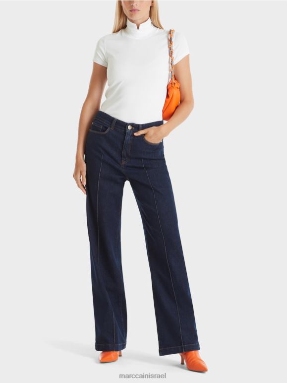 לבן Marc Cain חולצת טריקו עם צווארון גבוה הַלבָּשָׁה 62FRR1351